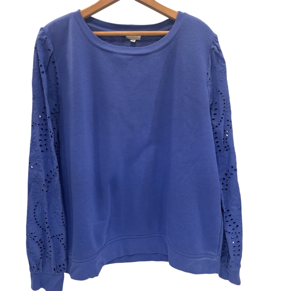 Talbots Blue Women's Top with Lace/eyelet Sleeves